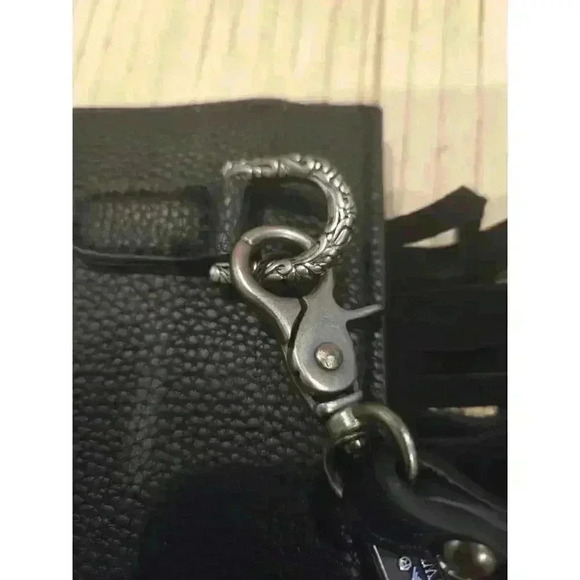 Montana West "Hot Mama" Black Leather Wristlet Bag Floral Fringe Studs - Picture 4 of 8